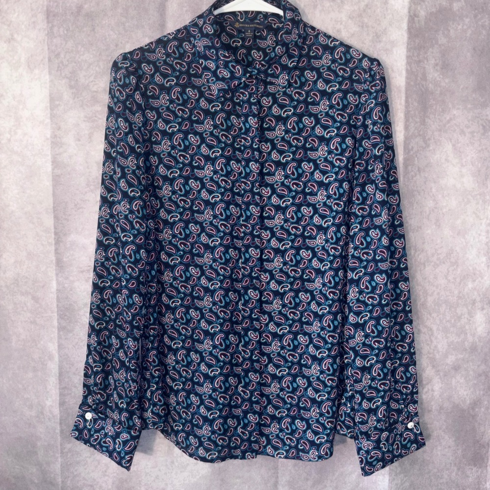 Brooks Brothers Womens 8 Button Up Classic‎ Blouse Navy Paisley  Lightweight